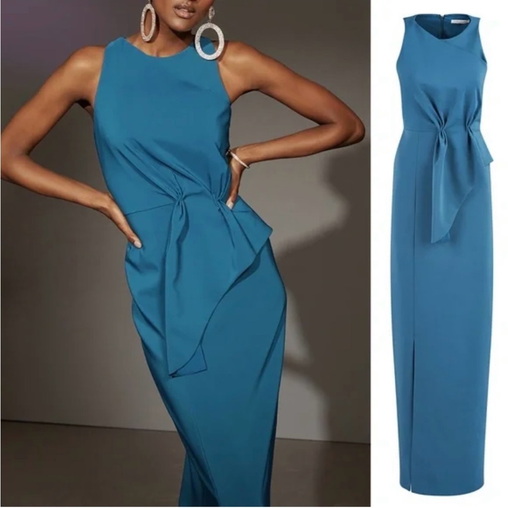 NWT Kay Unger MEGAN COLUMN GOWN in Baltic Blue size 4 reg $149
